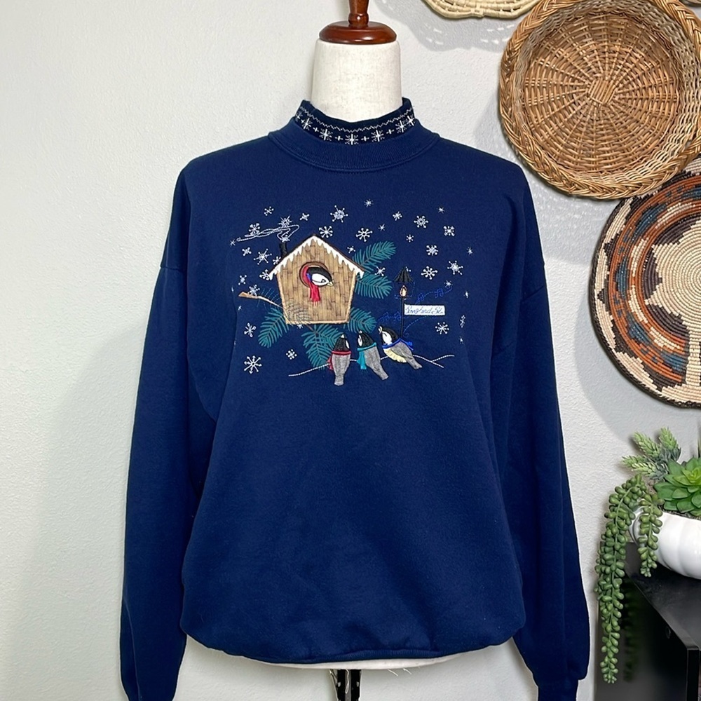 Vintage 90’s Songbird Christmas Sweater Sweatshirt Grandma Cottagecore X-Large